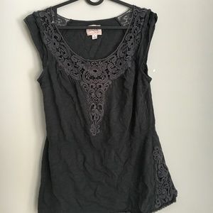 Deletta navy cap-sleeved top with lace detail